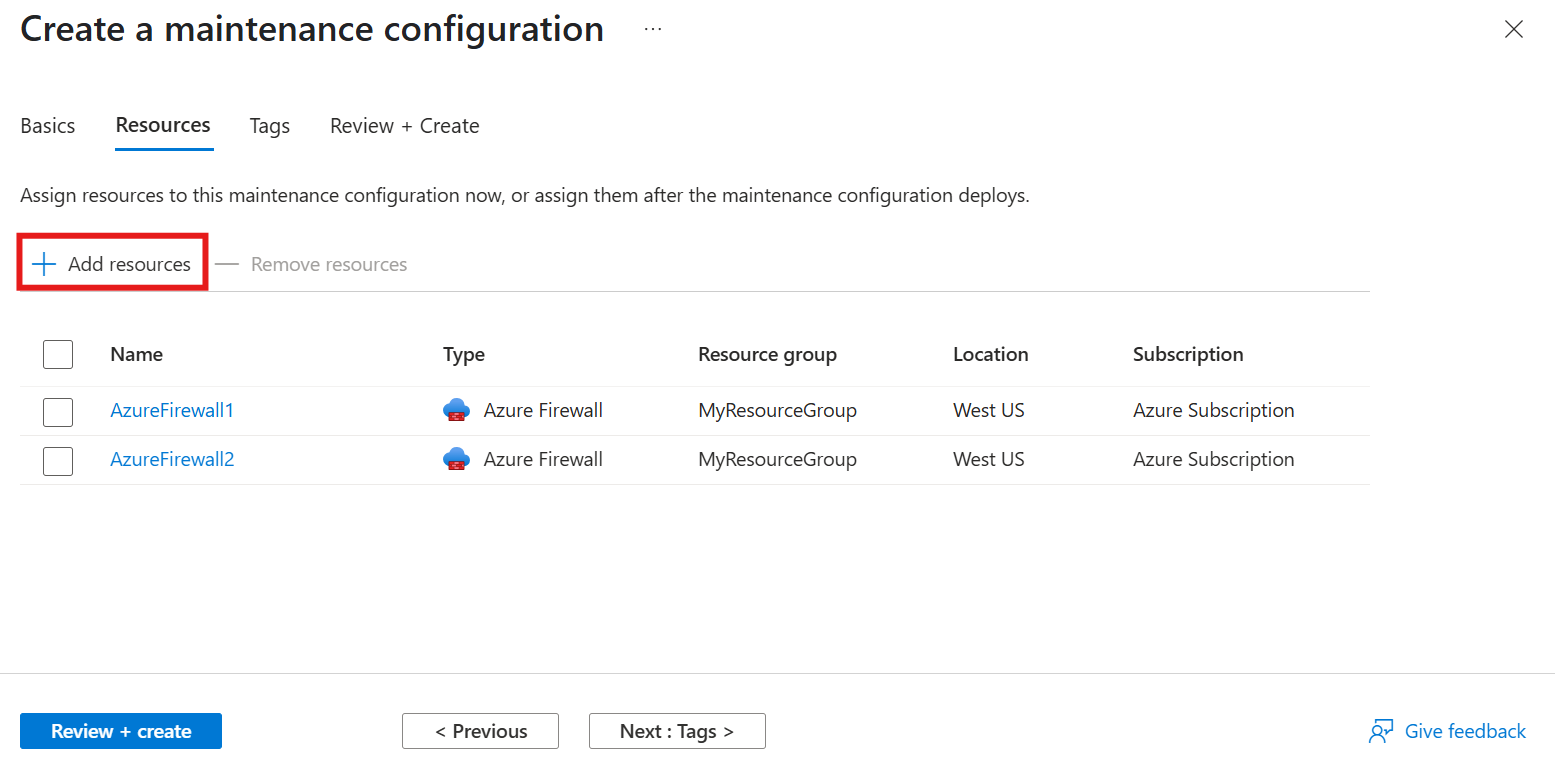 显示资源与维护配置关联的屏幕截图。