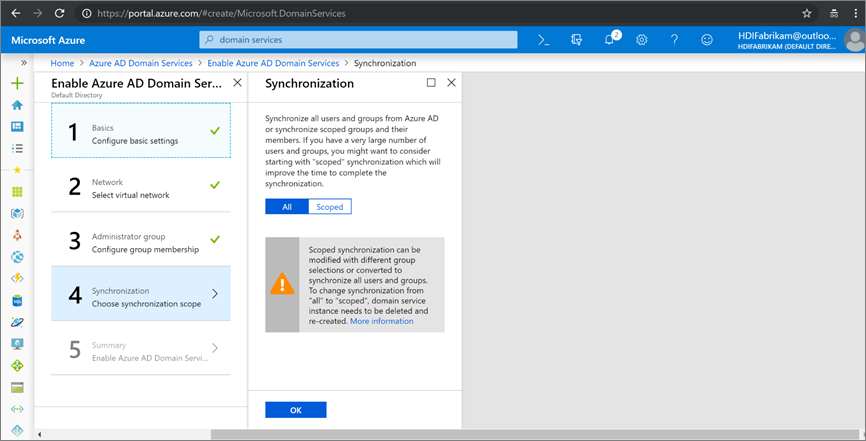 启用 Microsoft Entra 域服务同步。