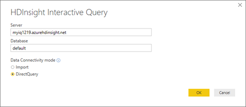 HDInsight 交互式查询 Power BI DirectQuery 连接。