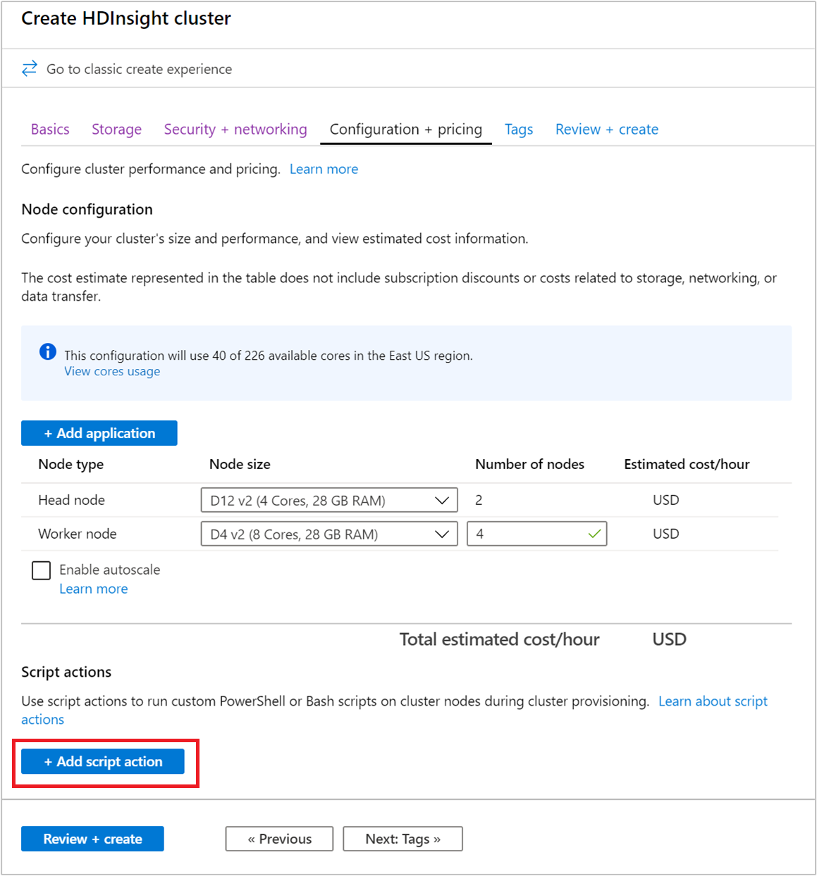 Azure 门户群集脚本操作。