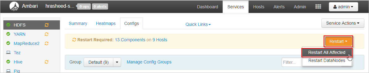 Apache Ambari 重启所有受影响的项。