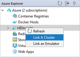 Azure 资源管理器链接群集上下文菜单。