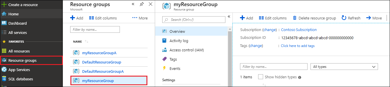 选择要删除的资源组