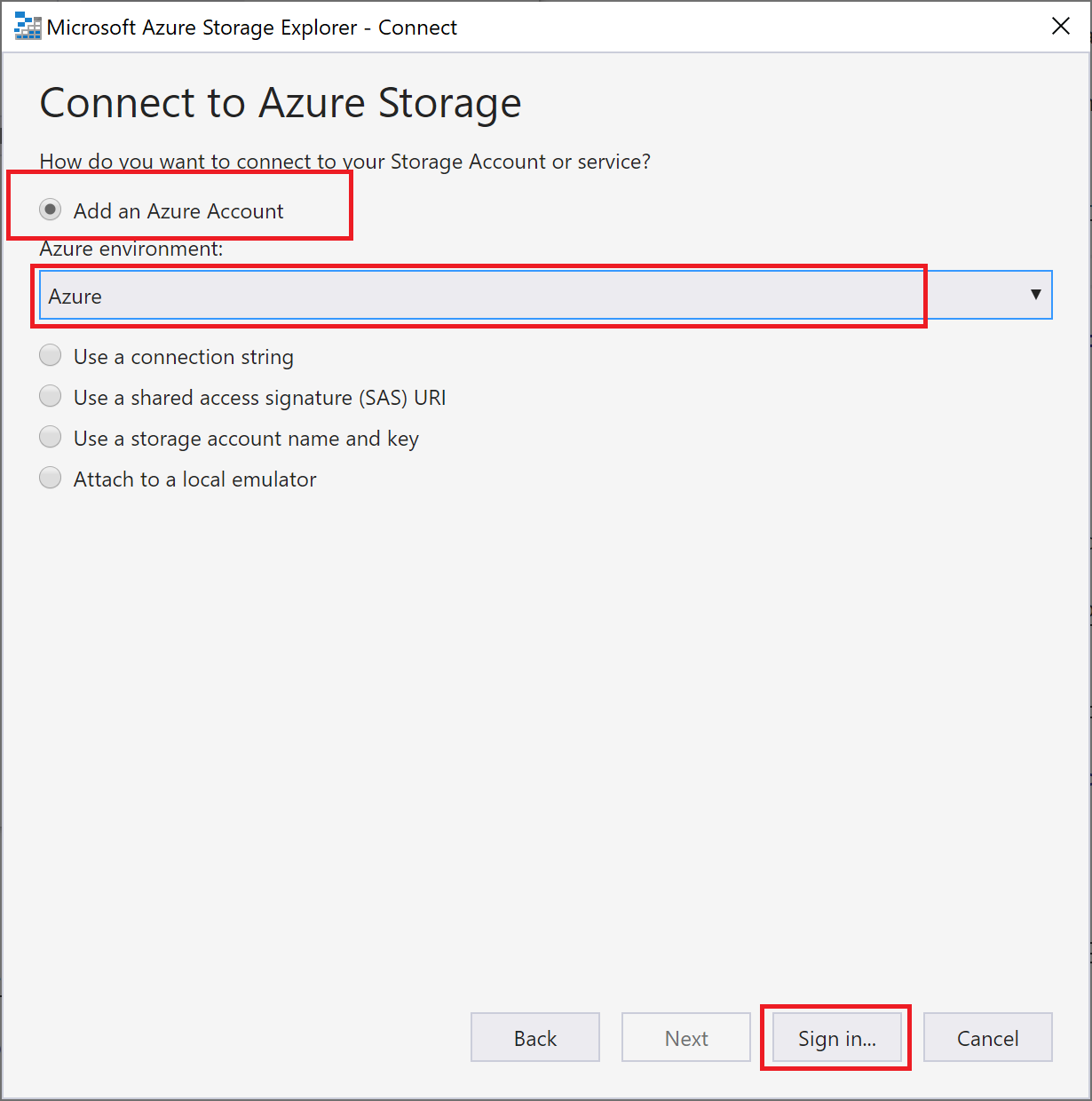 “登录到 Azure 帐户”窗口的屏幕截图。