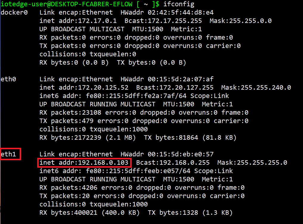 EFLOW 虚拟机网络接口的屏幕截图。