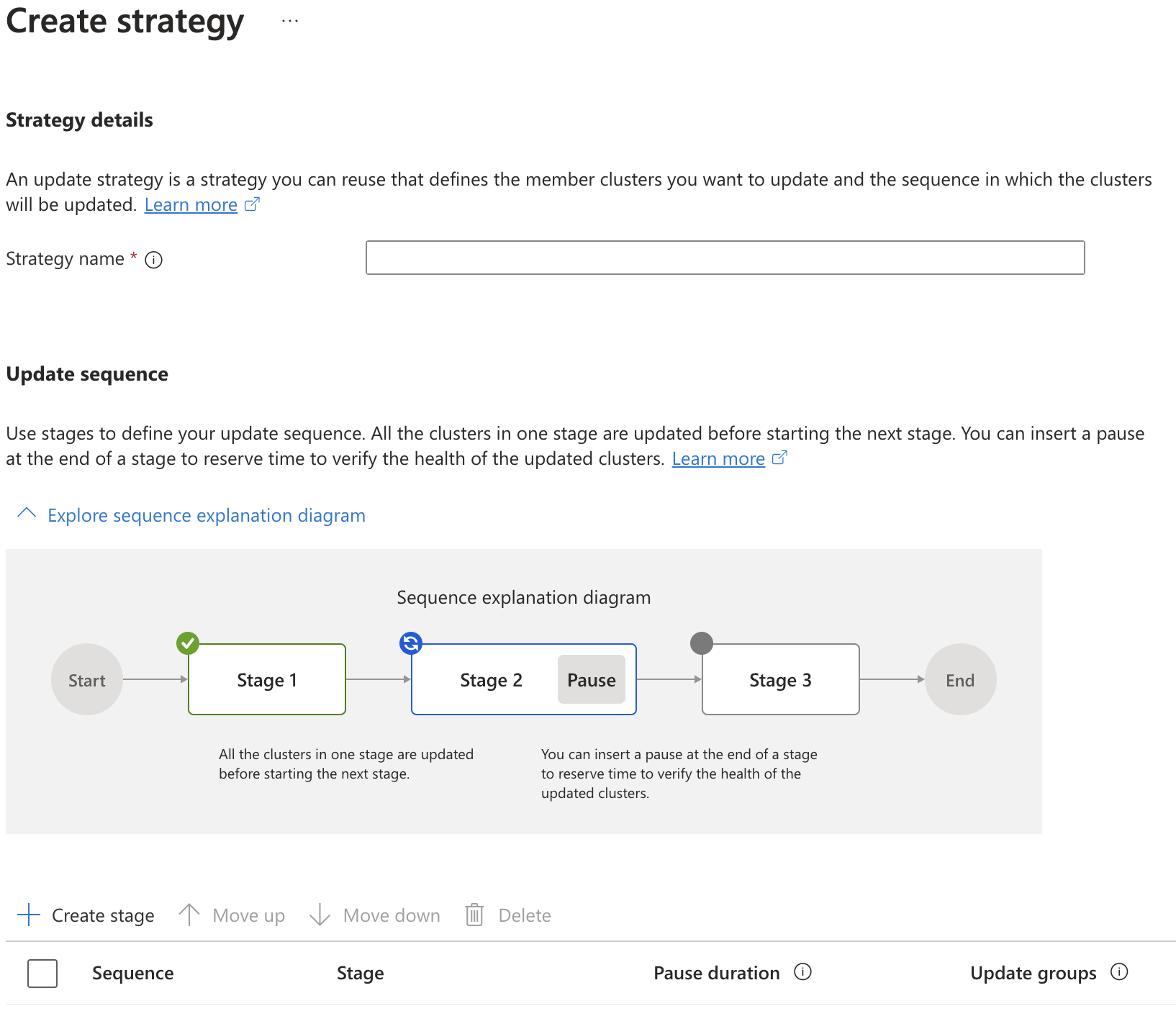 Azure 门户的屏幕截图，其中显示了更新策略的创建。