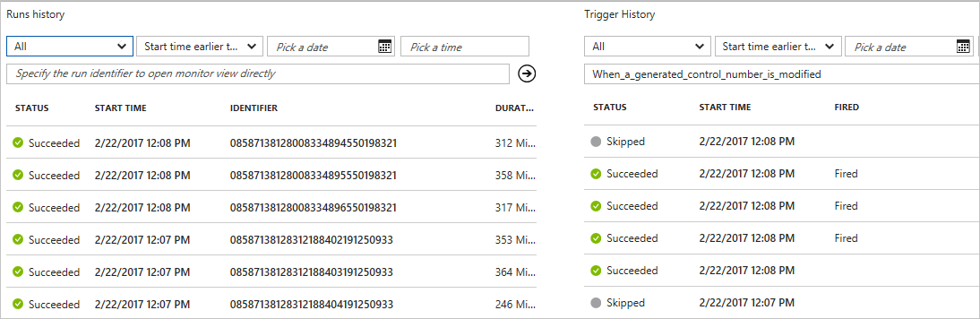 Control number table