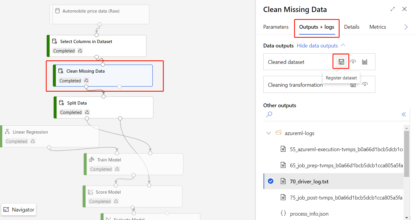 Screenshot showing how to navigate to the Register Dataset option