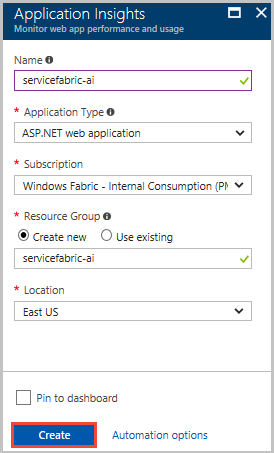 显示 Application Insights 资源属性的屏幕截图。