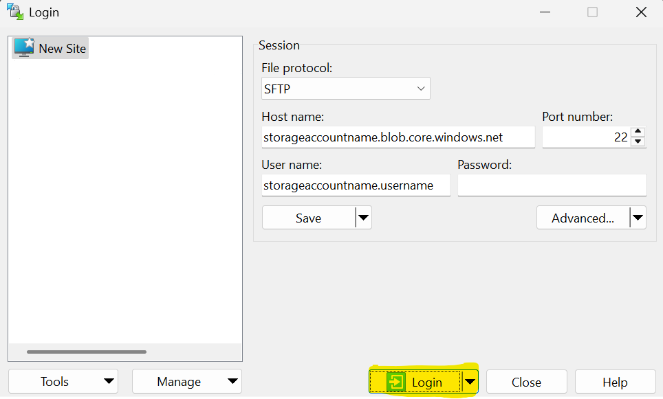WinSCP 登录按钮的屏幕截图。