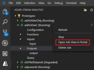 在门户中打开作业视图的 VS Code 扩展的屏幕截图。