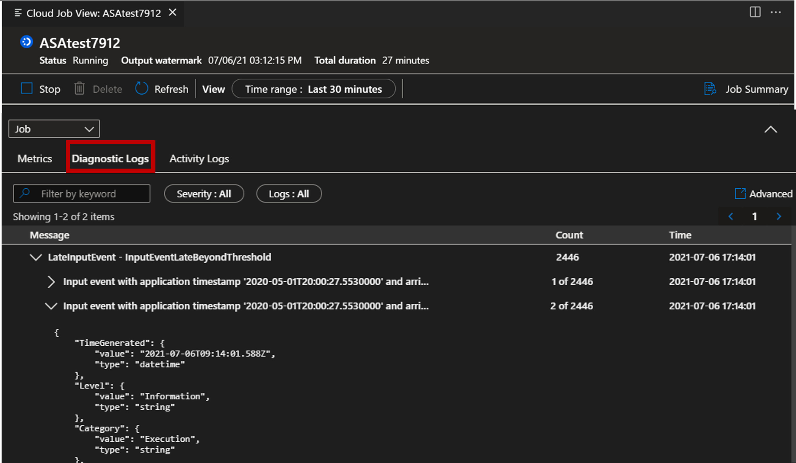 查看诊断日志的 VS Code 扩展的屏幕截图。