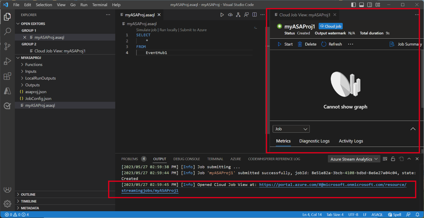 显示云视图作业的 VS Code 扩展截图。