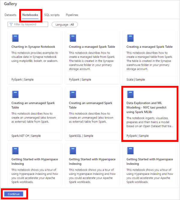 在库中选择机器学习示例笔记本。