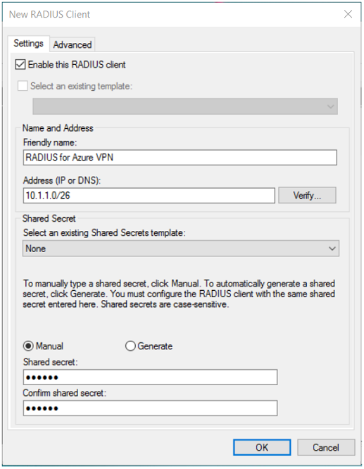 有关 RADIUS 客户端设置的图像