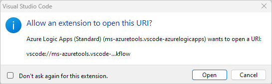 屏幕截图显示打开 Azure 工具的提示。