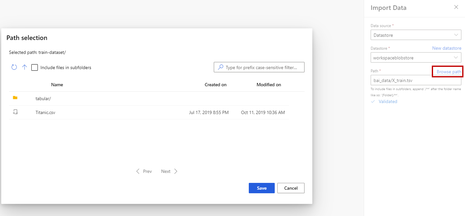 Screenshot shows the Browse path link which opens the Path selection dialog box.