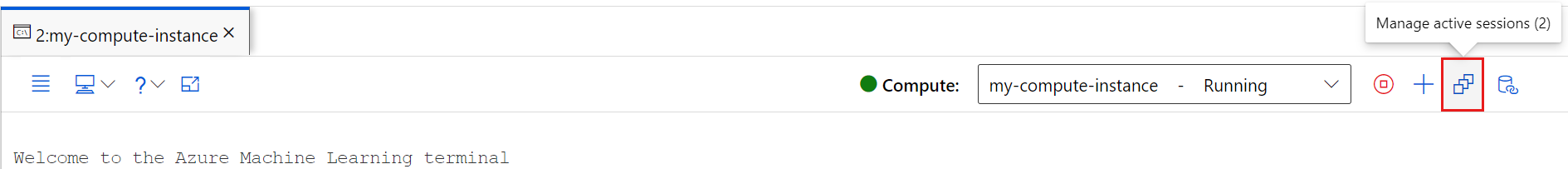 工具栏中终端会话按钮的屏幕截图。