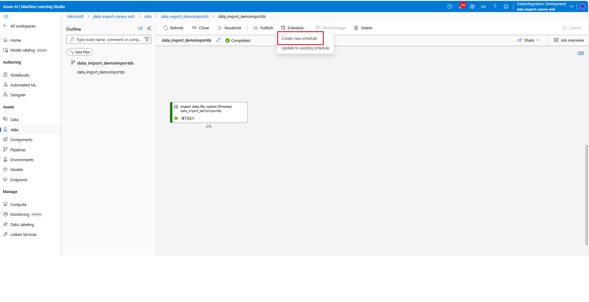 作业选项卡的屏幕截图,其中带有“创建新计划”按钮。