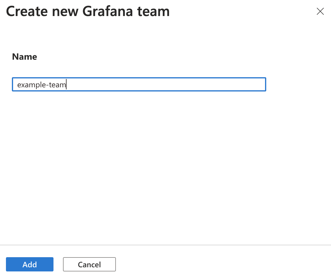 Azure 门户的屏幕截图。创建新的 Grafana 团队。