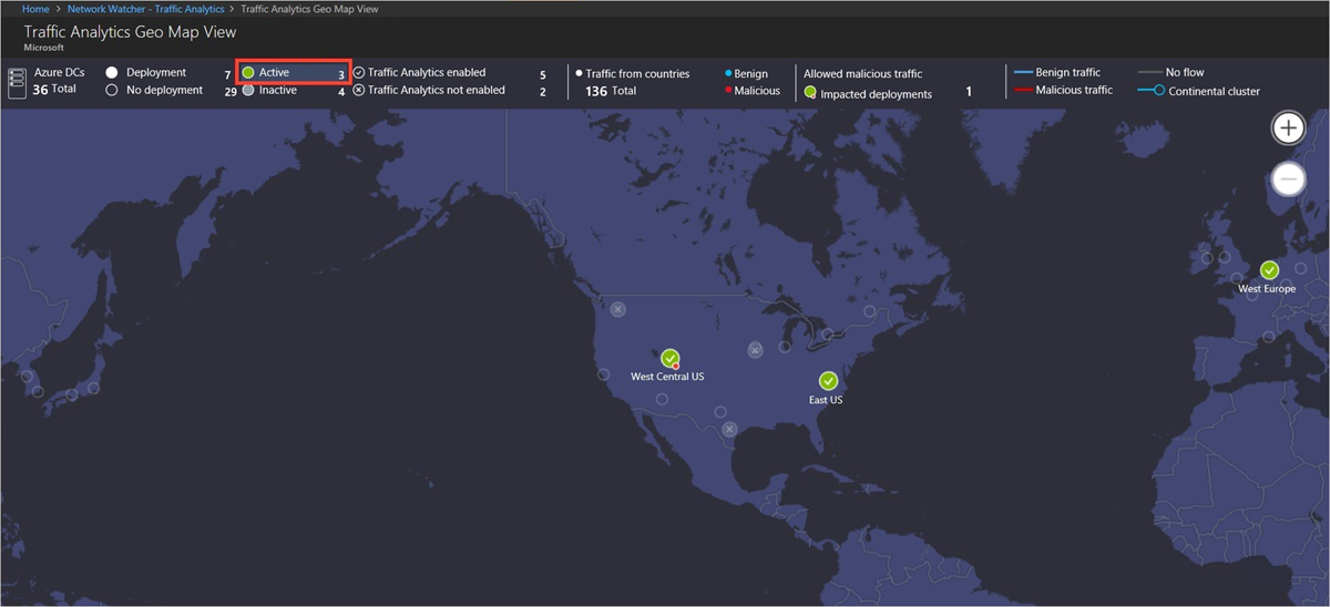 展示活动部署的地图视图屏幕截图。