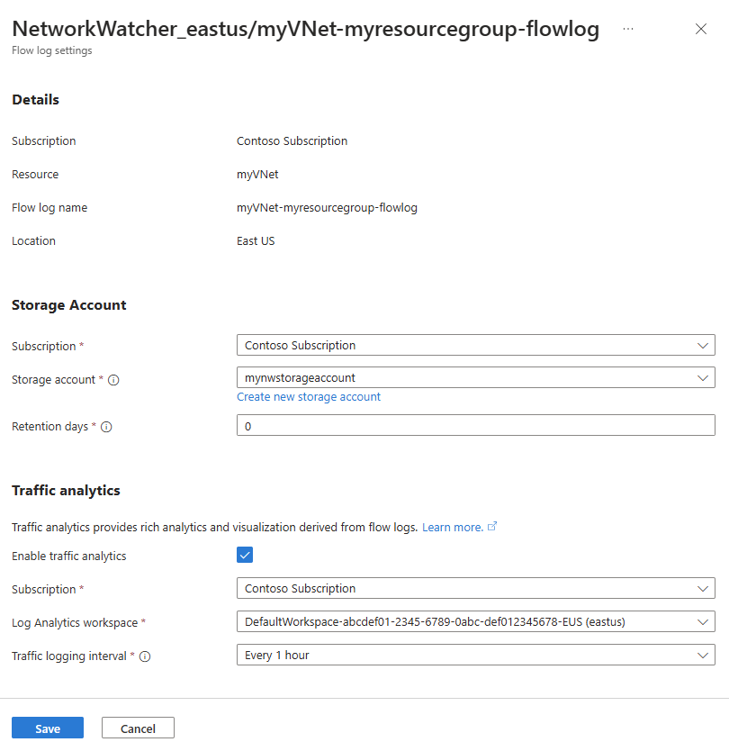 Azure 门户中“流日志设置”页的屏幕截图。