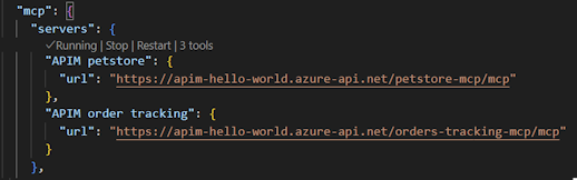 Visual Studio Code 中配置的 MCP 服务器的屏幕截图。