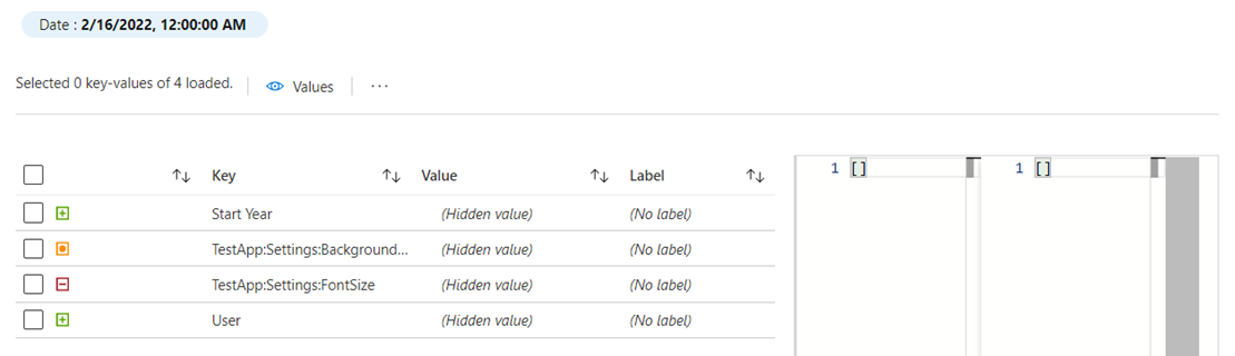 Azure 门户的屏幕截图，其中包含保存的键值