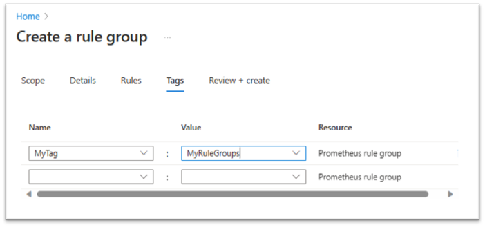 显示创建新警报规则时“标记”选项卡的屏幕截图。