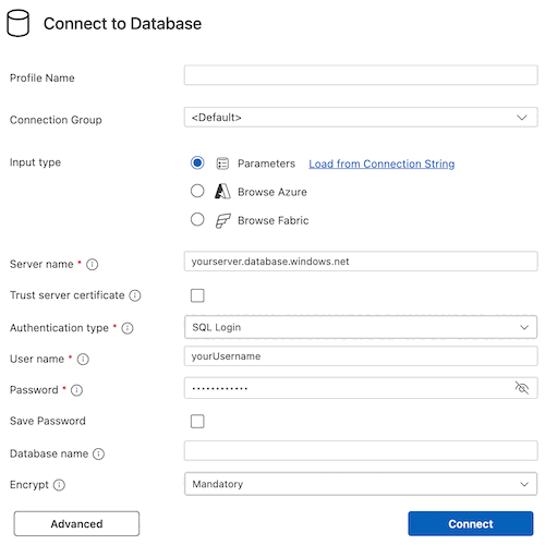 ADS 中连接对话框的屏幕截图。