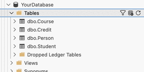 ADS 中创建的表的屏幕截图。