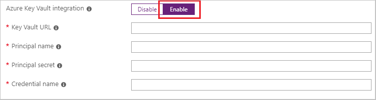 Azure 门户中的 Azure Key Vault 集成截图。