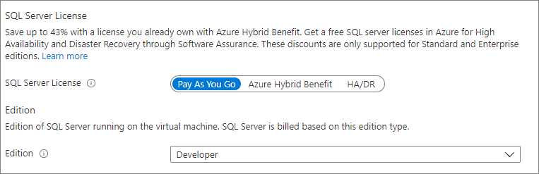 Azure门户中SQL虚拟机资源的屏幕截图，显示了如何更改SQL Server虚拟机元数据的版本和版本类型的位置。