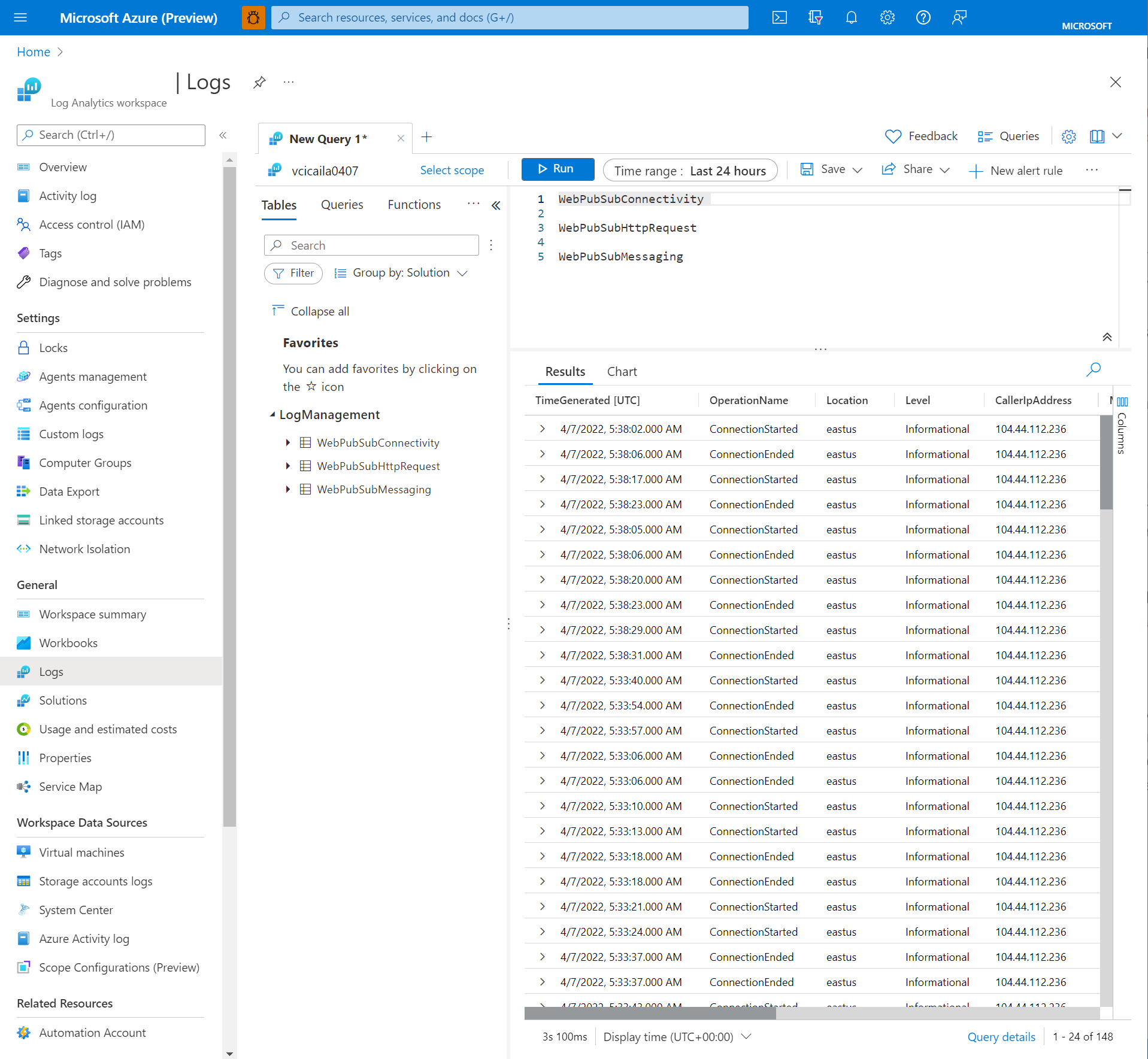 在 Log Analytics 中查询日志