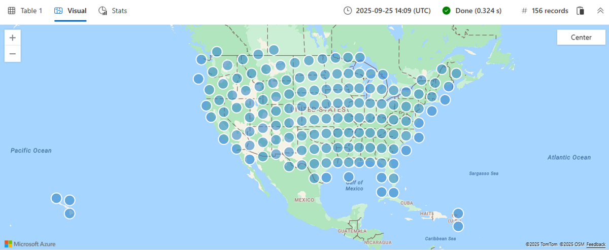 使用 GeoJSON 显示的示例风暴事件的屏幕截图。