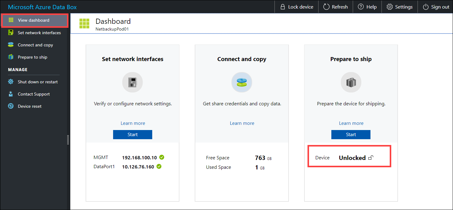 屏幕截图显示您的仪表板上设备状态为“已解锁”。