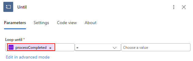 屏幕截图显示了 processCompleted 变量的已解析表达式。
