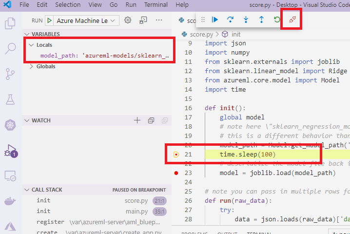 score.py 中的 VS Code 断点