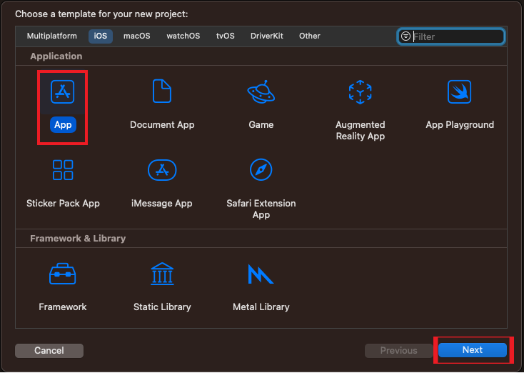 关系图显示了适用于新应用的 Xcode 设置