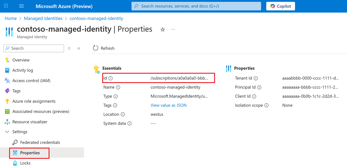显示资源 ID 位置的屏幕截图。