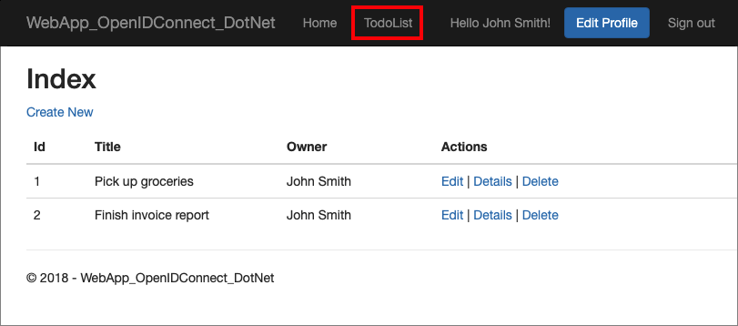 Web 应用令牌声明的屏幕截图。