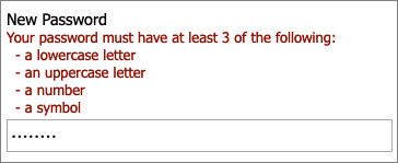 用于密码复杂性体验的 UI 的屏幕截图。