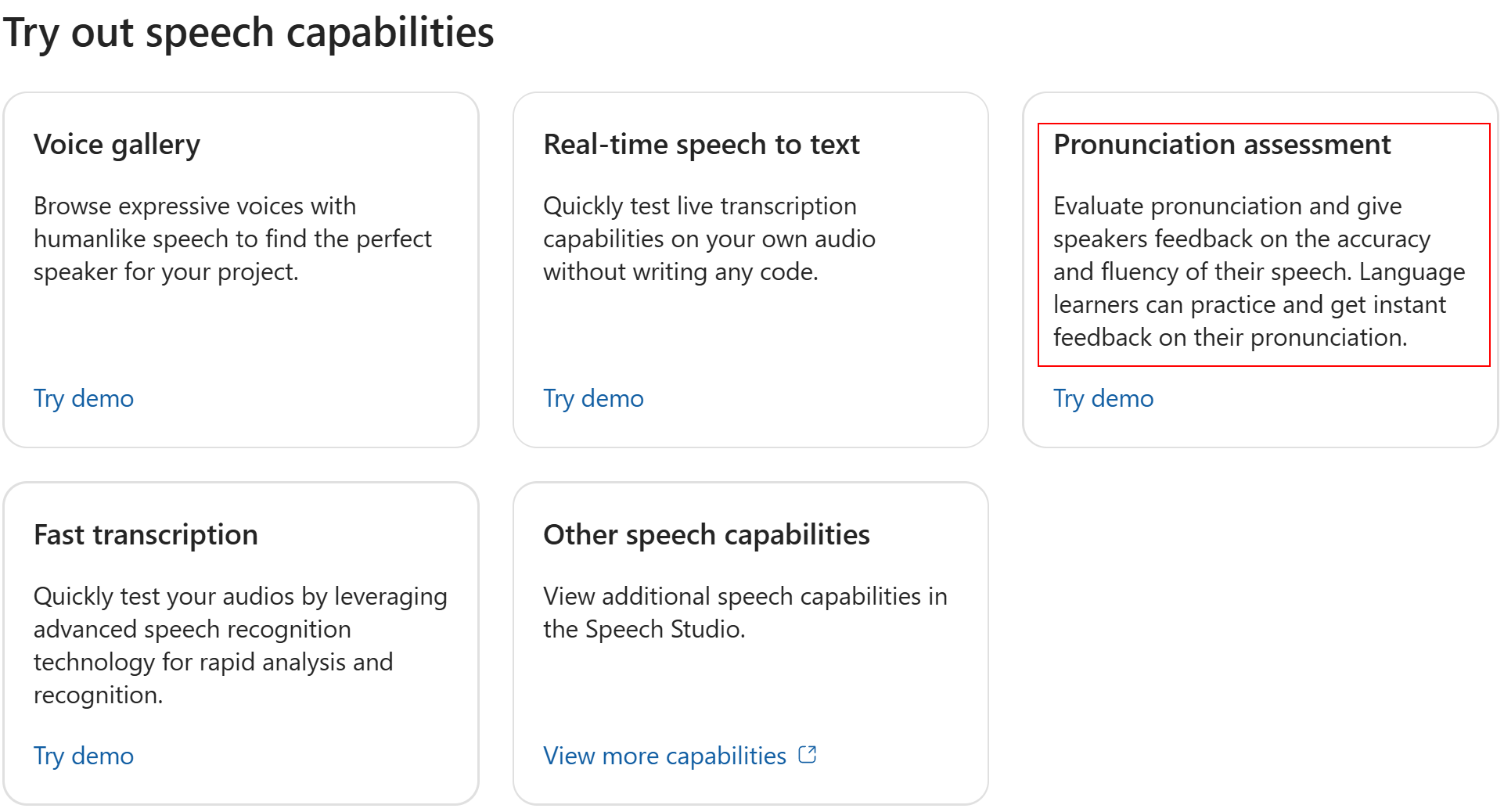 屏幕截图显示如何转到 AI Studio 中的“发音评估”。