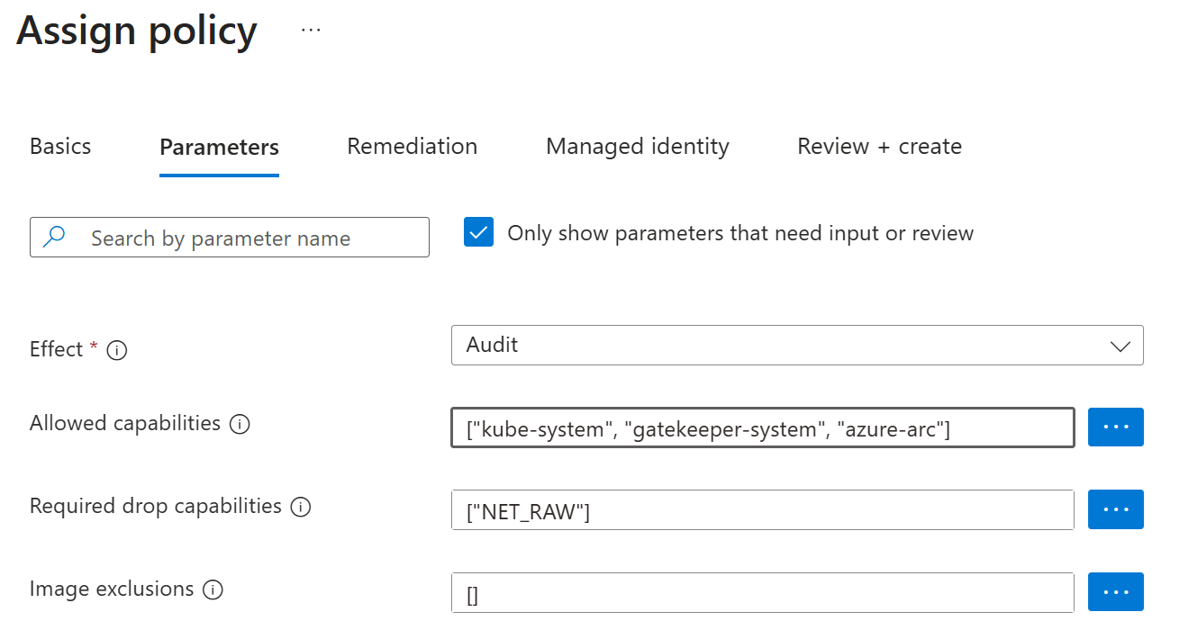 Azure Pod 托管标识的自定义缓解策略的屏幕截图。