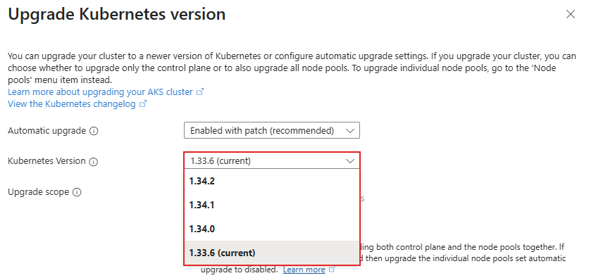 屏幕截图显示“升级版本”屏幕，其中包含可用的升级版本。