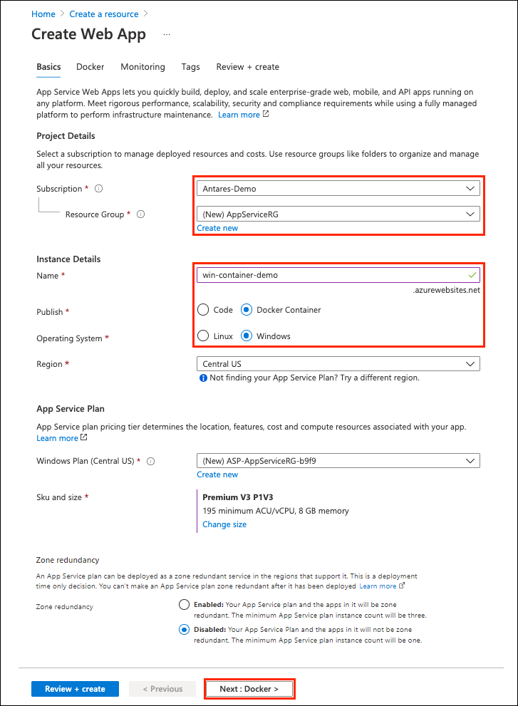 显示如何为容器创建 Web 应用的屏幕截图。
