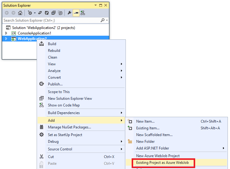 作为 Azure WebJob 的现有项目