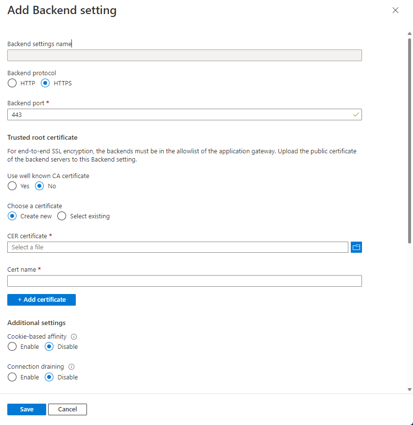 使用门户添加证书的屏幕截图。
