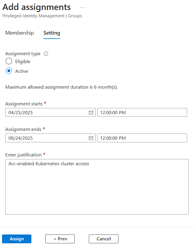 Azure portal 中显示分配属性的截图。