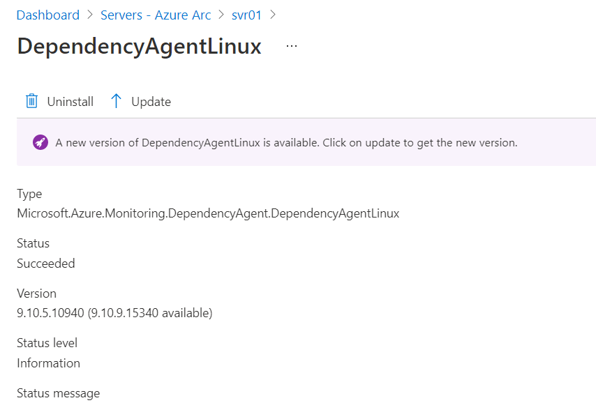 显示所选扩展的属性和“更新”按钮的屏幕截图。